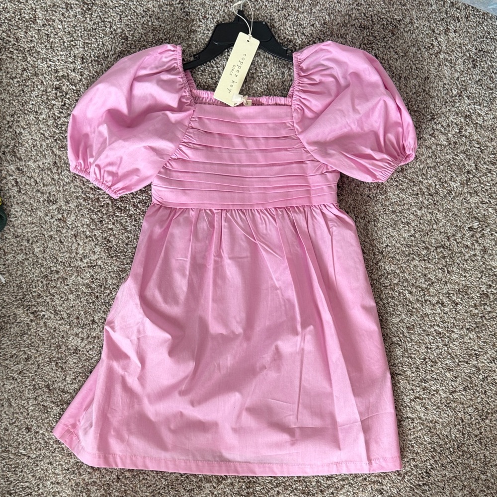 Copper Key Pink Puff-Sleeve Smocked Bodice Dress